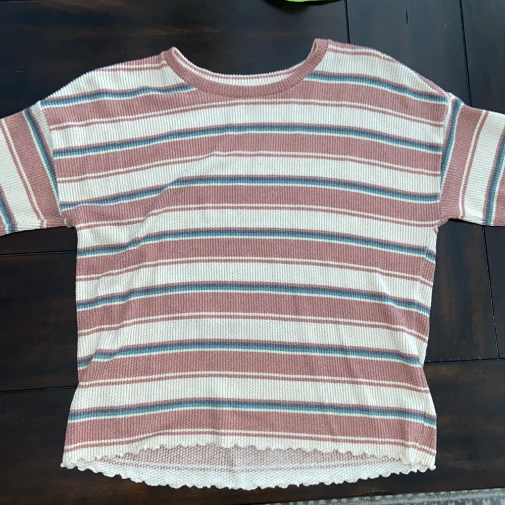 American Eagle Striped Ruffled Tee